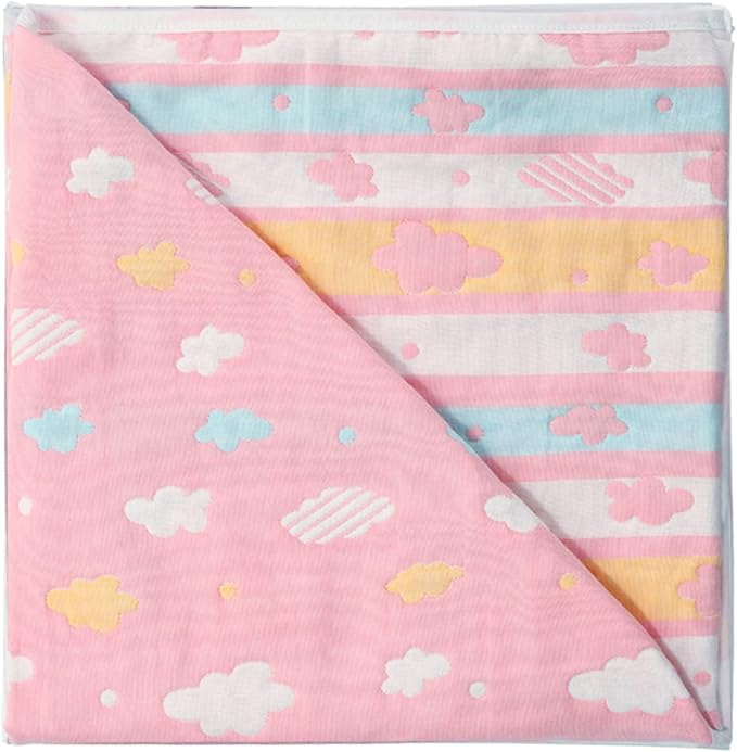 TONWHAR Muslin Baby Blankets,6-Layer Cotton Gauze, Soft and Breathable Baby Quilt,Kids Summer Blanket,Baby Bath Towel (Cloud)