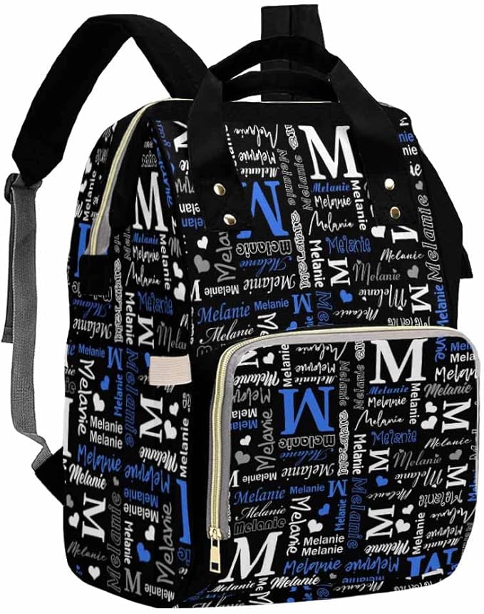 Artsadd Personalized Nappy Bag Large Capacity Baby Diaper Bags, Blue And Black Daypack Custom Monogrammed Diaper Backpack for Daughter Granddaughter Gifts