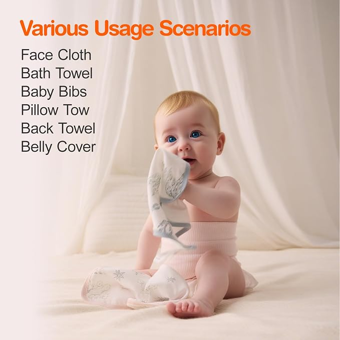 Baby Washcloths, Soft Burp Cloths, Absorbent Baby Bath Towels-4 Layer Design-Reusable Baby Wipes Newborn Bath Face Towel for Delicate Skin, Wash Cloths for Shower and Baby Essentials - 3 Pack