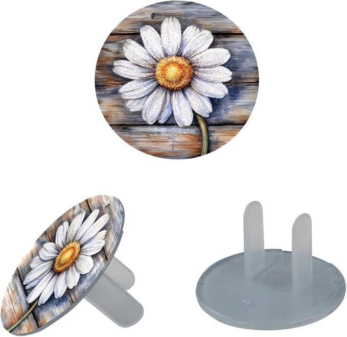 24 Packs Daisy on Old Wooden Baby Child Proofing Socket Covers, Outlet Plugs Cover, Outlet Protector Guard, Electrical Safety Socket Protection Caps for 2-Prong Power Wall Plate
