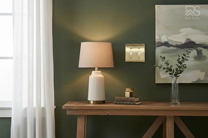 Rio Salto BRASS Signature Collection Double Toggle Metal Antique Gold Light Switch Cover MIDSIZE Mid Size Toggle Switch Vintage Matte Togle (Toggle, 2-Gang)