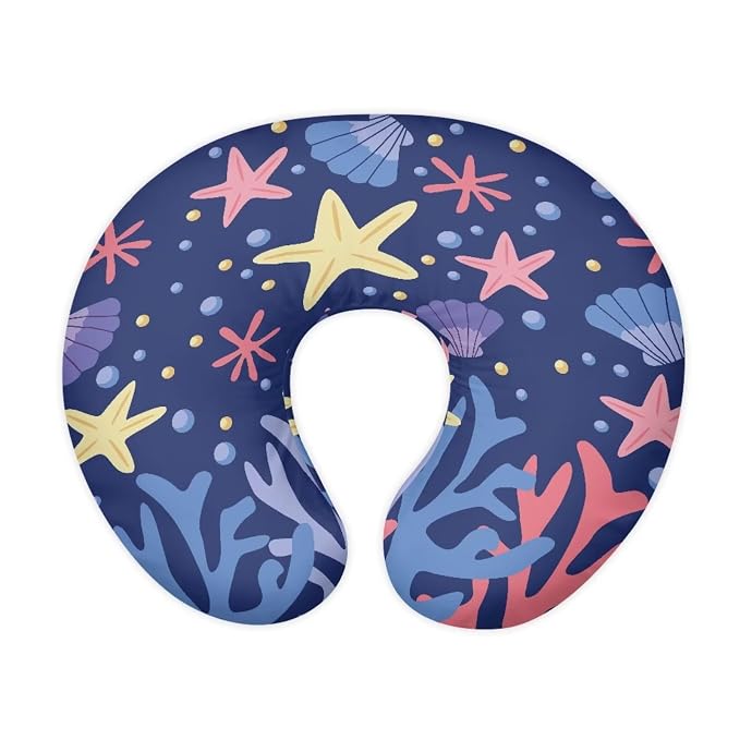 Nursing Pillow Cover Blue Feeding Cushion Cover Travel Pillow Case Cover Dust Cover Protective Breastfeeding Slipcover-Starfish Seashell