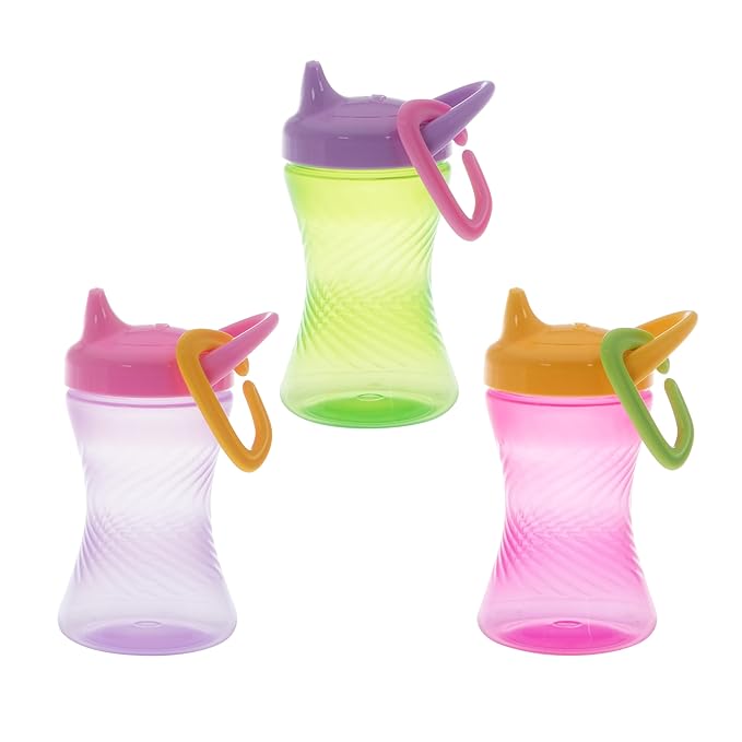 Nuby No-Spill Hard Spout Sippy Cup with Easy Grip - (3-Pack) 10 oz - Baby Sippy Cup for 6+ Month Old - Pink/Green/Purple