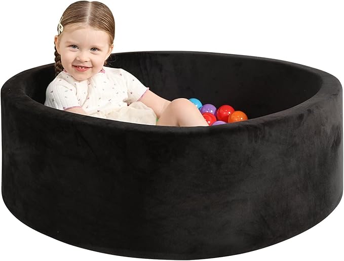 TRENDBOX Foam Ball Pit for Toddlers, 35x11 inch Soft Baby Ball Pit with Washable Velvet Cover (Balls not Included)-Black
