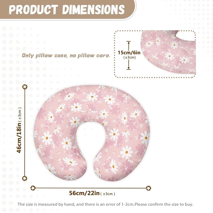 Flying Daisies Baby Nursing Pillow Cover for Newborn, Stretchy Replaceable Pillow Cover Slipcover U-Shaped Breastfeeding Pillowcase Cushion Cover