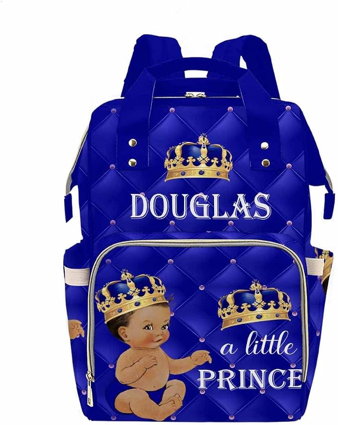 InterestPrint Custom Name Diaper Bag Personalized Little Prince Crown Nappy Bags Customized Diapering Bag Backpack Casual Daypack Travel Shoulder Bag for Hiking Camping Work