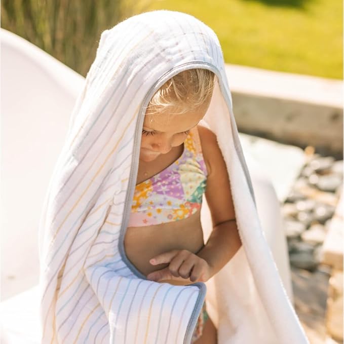 Little Unicorn Hooded Bath Towel | Absorbent Cotton & Terry Blend | Larger Size for Baby & Toddlers, 1-6 Years (Unicorn Stripe)