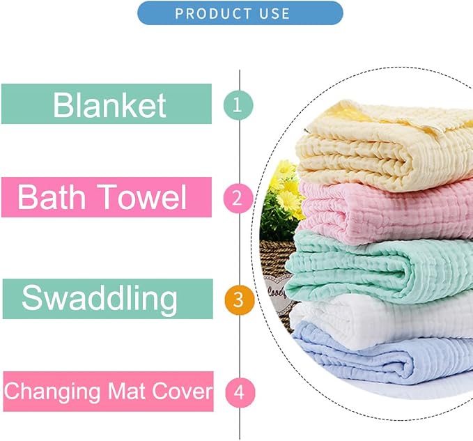 Aablexema Muslin Baby Blanket Set of 2, 6-Layer 43 x 43 Inches Newborn Toddler Bath Towel Swaddle Wrap Blankets for Boys Girls (White&Green)