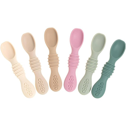 Sperric Baby Self Feeding Spoons - 6+ Months, Infant First Stage, Baby Led Weaning BPA Free Teething Spoons, Tan