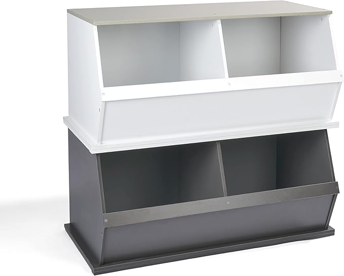 Badger Basket Two-Bin Stackable Toy Storage Cubby Organizer for Kids ??Durable Kids Room Storage, Books & Toys Organizer, Charcoal/Light Gray