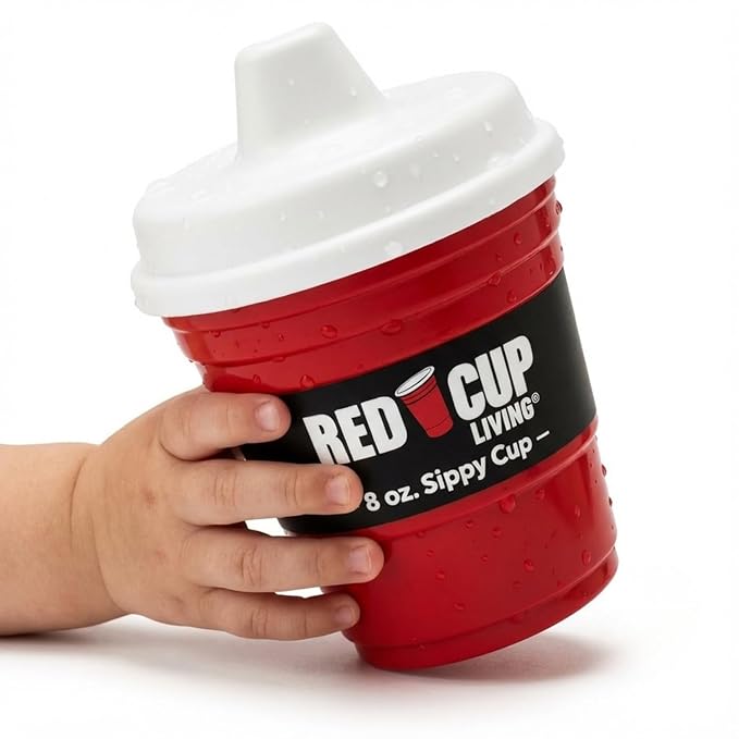 Red Cup Living Trainer Baby Sippy Cup 8 Oz BPA-Free Spill Proof, No Spill Non-Toxic Dishwasher Safe, Leak-Proof Lid, Easy Grip for Toddlers, Girls, Boys for Kids, Water Juice Milk Cup