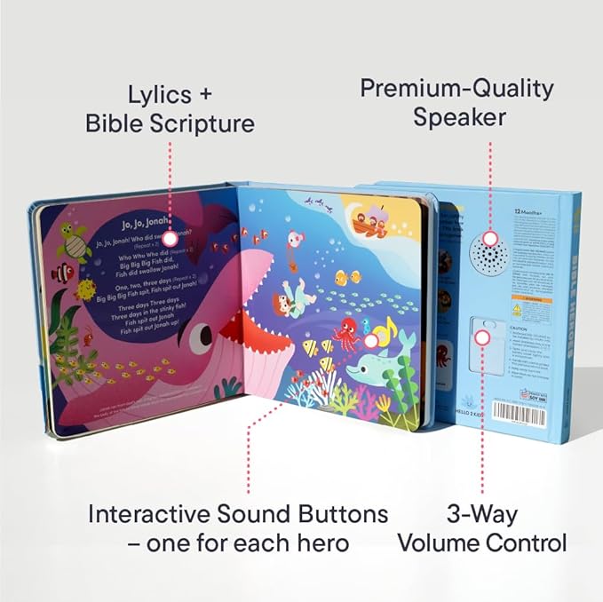 Bible Heroes Christian Sound Books for Kids - 6 Bible Songs for Toddlers ??Christian Gifts for Kids - Baby Bible for Baptism, Christening, Dedication Gifts, Sunday School, Preschool Homeschool