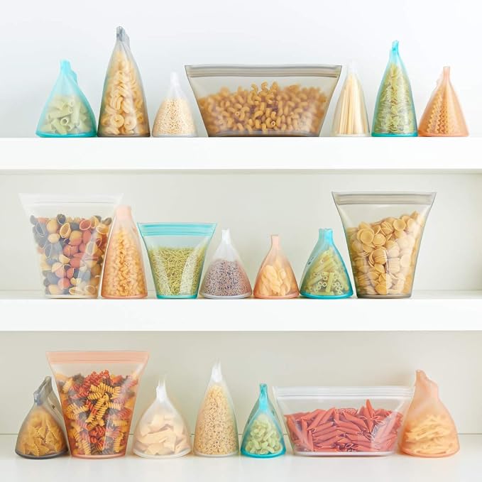 Zip Top Reusable Food Storage Containers Full Set of 8 Teal – Platinum Silicone Cups, Dishes & Bags – Microwave, Dishwasher & Freezer Safe – Made in USA, BPA-Free
