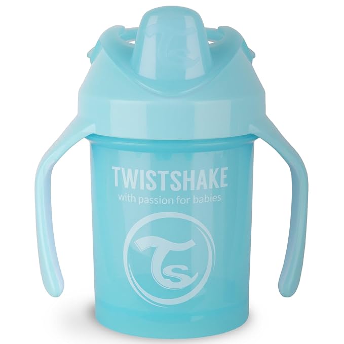 Twistshake Non-Spill Mini Baby Sippy Cup with Soft Spout and Fruit Mixer - 230ml | Leak Proof Baby Weaning Cup | Easy-Grip Toddler Cups | BPA-Free Sippy Cups for Toddlers | Pastel Blue- 1 Count