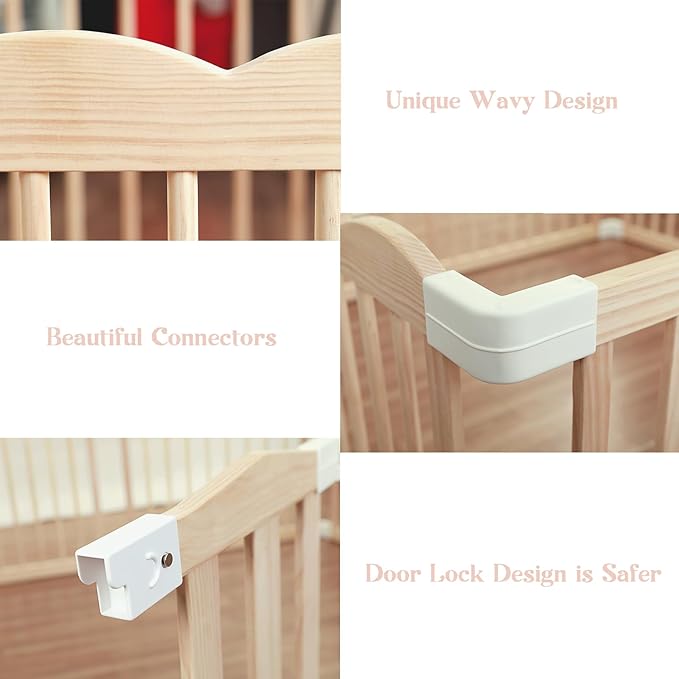 Baby Playpen, Wooden Playpen for Babies and Toddlers, Large Adjustable Wooden Baby Playard with Locking Gate, Easy to Assemble, Portable Play Pen, Infant Play Pen Play Area(47x62x24 Inch)