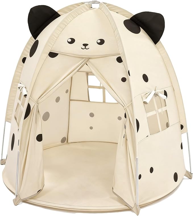 Kids Play Tent Little Mouse Design - Large 55" Indoor Playhouse with Premium Aluminum Poles, Soft Peach Skin Fabric, 1 Door & 3 Windows for Boys and Girls Ages 3+, Warm Play Room & Home Decor (Mousie)