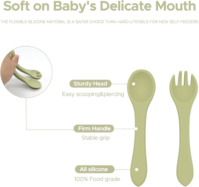 BabyX Baby Silicone Feeder Set, 3-pcs Safari Wildlife-themed Baby Plate with Suction, Spoon and Fork for Babies Toddler Kids, BPA-Free, Baby Utensils Feeding Supplies, Microwave and Dishwasher Safe