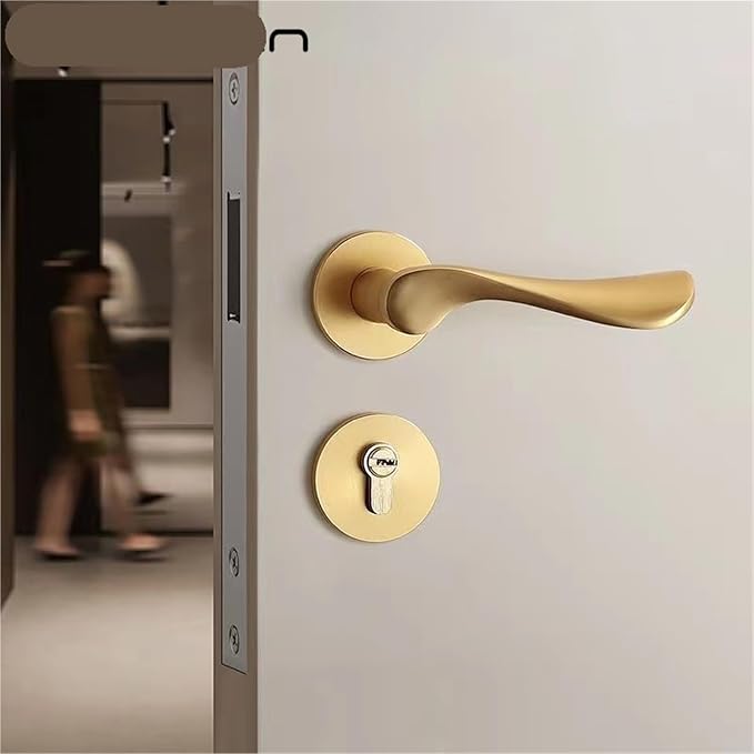Indoor Golden Door Handle Set Simple Aluminum Alloy Magnetic Door Lock Bedroom Wooden Door Mute Door Handle 1Pcs(C-Style)