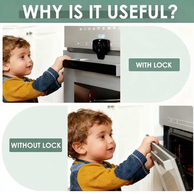 2-Pack Child Safety Oven Lock Heat Resistant Stove Door Latch No Drill Baby Proof Guard for Dishwasher Pet Protection Black