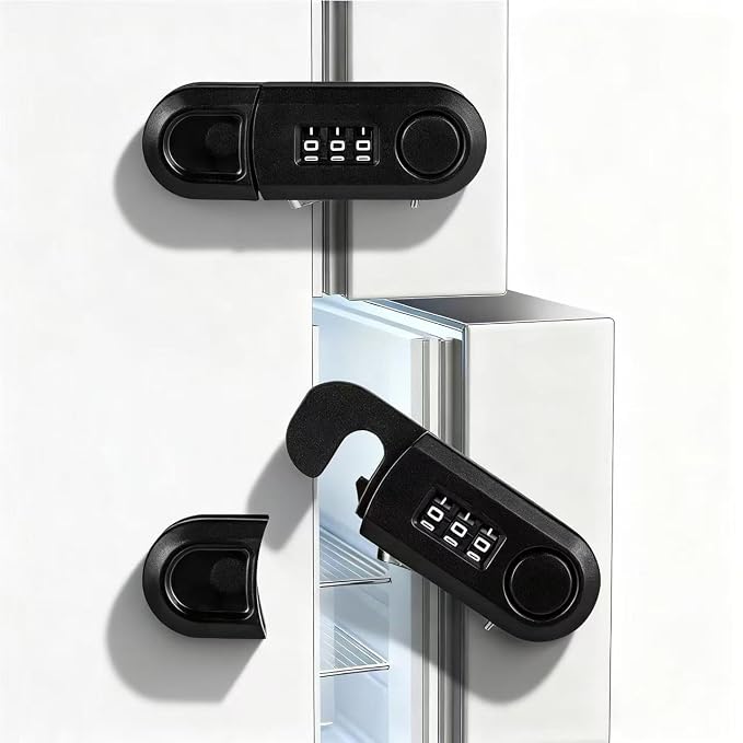 Cabinet Fridge Locks Baby Proofing 2 Pack Combination Refrigerator Lock for Kids Child with Strong Adhesive Pad for Draw Kitchen Oven, Baby Locks for Cabinets and Drawers, Doors (Black, 2 Pack)