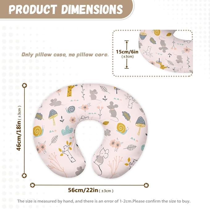 Cute Mouse Snail Nursing Pillow Cover,Breathable Breastfeeding Pillow Slipcover for Baby Boys Girls,Pink Nursing Pillow Case for Newborn，Soft Fabric Fits Snug On Infant(Cover Only)