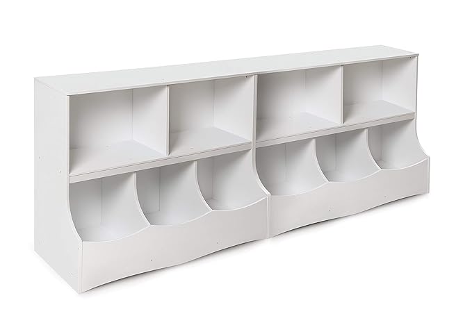 Badger Basket Multi-Bin Storage Cubby for Kids - Toy Organizer with 3 Cubbies, 2 Open Shelves, Display Top for Playroom or Bedroom - Storage Unit for Toys, Books & More - White