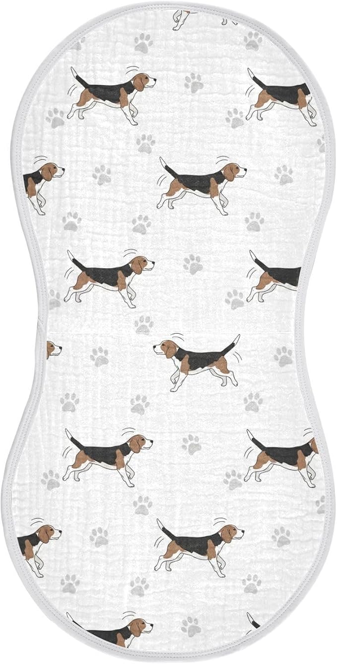 1 Pack Muslin Burp Cloths Beagle Paw Print White Cotton Baby Burp Cloths Extra Absorbent and Soft Thick Burping Cloth for Newborn Boys Girls 22x11 Inch