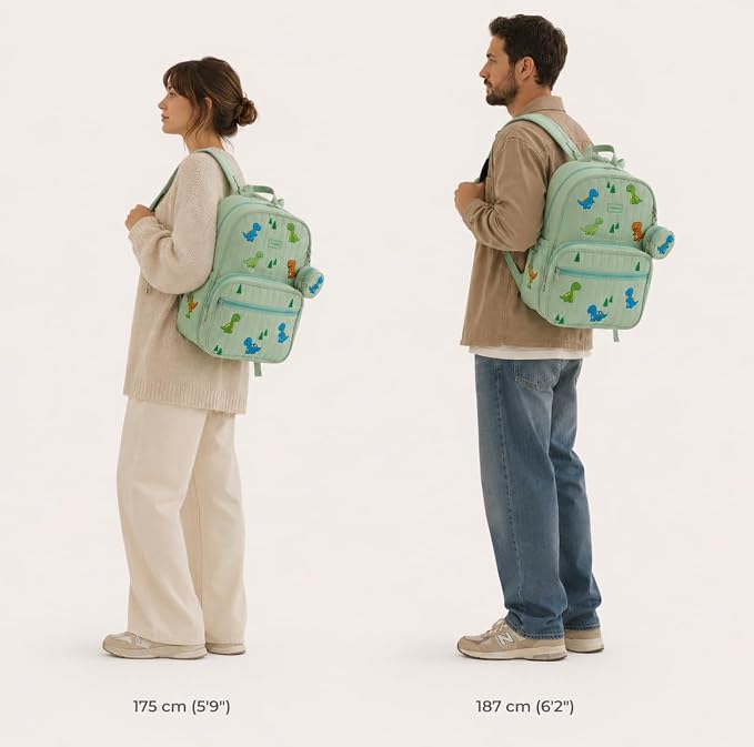 GOBABYMART Large Diaper Bag Backpack with Changing Pad, Insulated Bottle Pockets, Travel & Hospital Bag for Mom & Dad (Large - Green Dinosaurs)