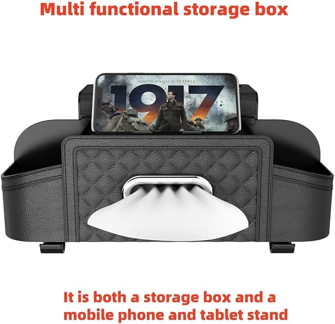 Car Seat Back Organizer, Multifunctional Vehicle Headrest Storage Box with Hooks and Phone Holder, Automotive Backseat Tissue Cup Holder Accessories, Universal for SUV Sedan Truck (Wine Red)