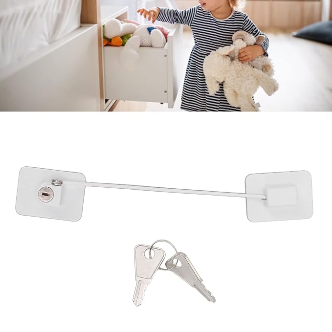 Cabinet with Lock, Cabinet Locks,Refrigerator Lock White Childproof Freezer Lock Child Safety Cabinet Drawer Lock with 2 Keys