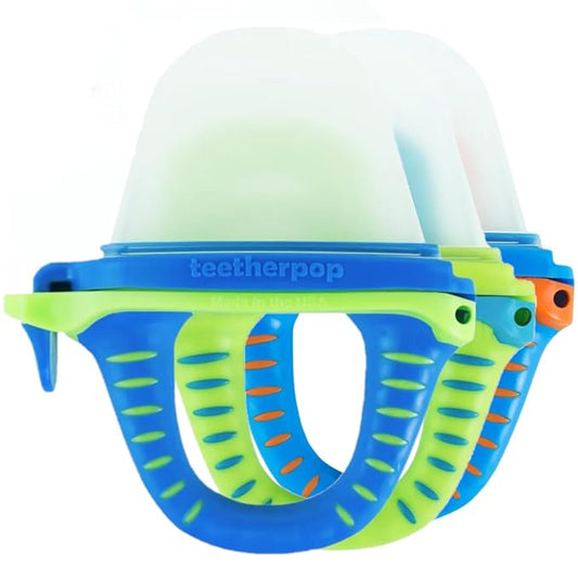 Teetherpop Fillable Freezable Teethers for Babies - Breastmilk Teether with Spill-Proof Sippy Slits ??Teething Popsicle for Baby, Liquids & Purées, Cooling Teething Relief Feeder Pacifier - Blue Set