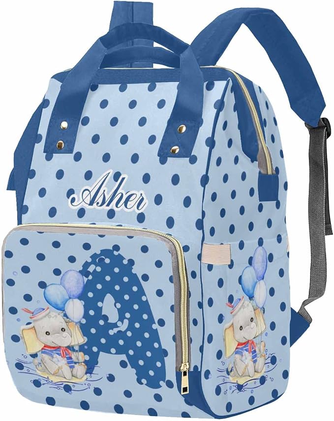 M YESCUSTOM Personalized Diaper Bag Backpack with Name Letter Custom Polka Dot Mommy Bag for Men Women Customized Newborn Gift