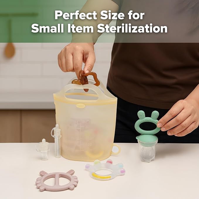 Haakaa Silicone Travel Microwave Steamer & Steriliser Bag, 30oz/900mlReusable Silicone Steaming Bags for Baby Small Items, Pacifiers, Teethers or Baby Cups, Great for Home and On-The-Go,Pineapple/1PC