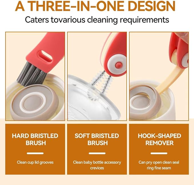 3 in1 Cup Lid Cleaning Brush, Multifunction Bottle Cup Lid Brush, Water Bottle Cleaner Brush for Tight Spaces, Portable Gap Cleaning Brush (Multicolor)