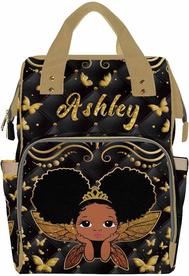 InterestPrint Custom Name Diaper Bag - Princess Butterfly Nursing Backpack Personalized for Women & Men