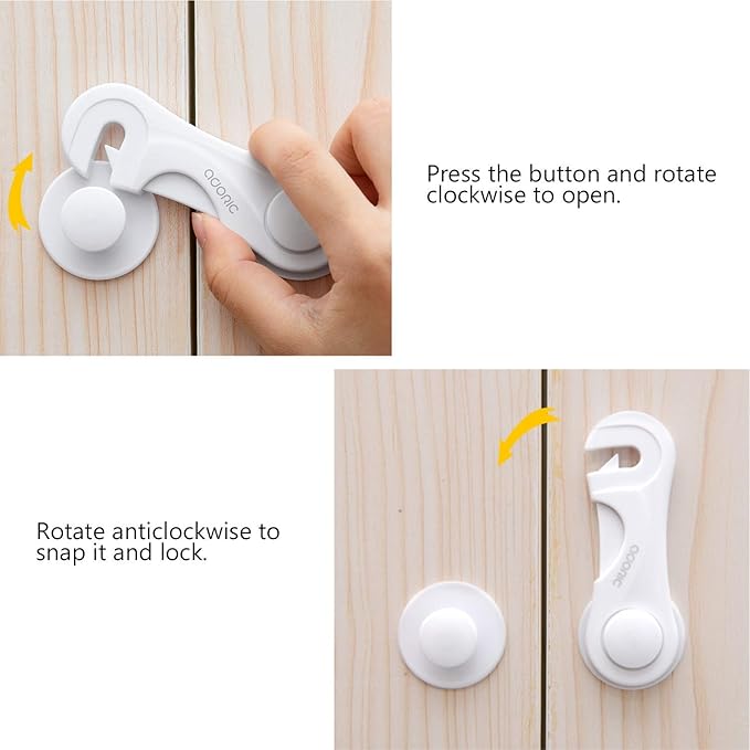 Adoric Cabinet Locks Baby Proofing (4-Pack) - Child Proof Safety Locks for Kitchen Drawers, Closets & Storage - No Drilling, Strong Adhesive Design for Toddler Protection (White)