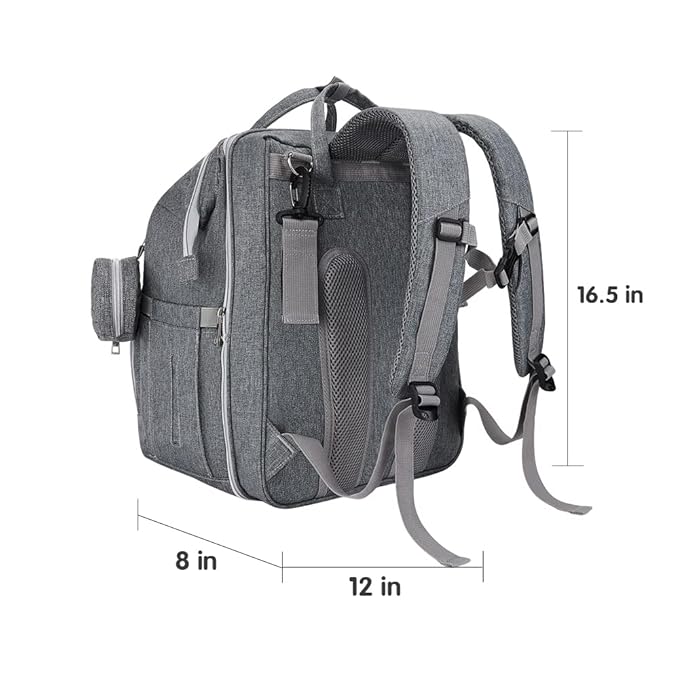DERJUNSTAR Diaper Bag Backpack ??Large Capacity Baby Diaper Bag with Changing Pad, Waterproof Travel Backpack for Boys & Girls, Multi-Function Baby Bag with USB Charging Port, Grey