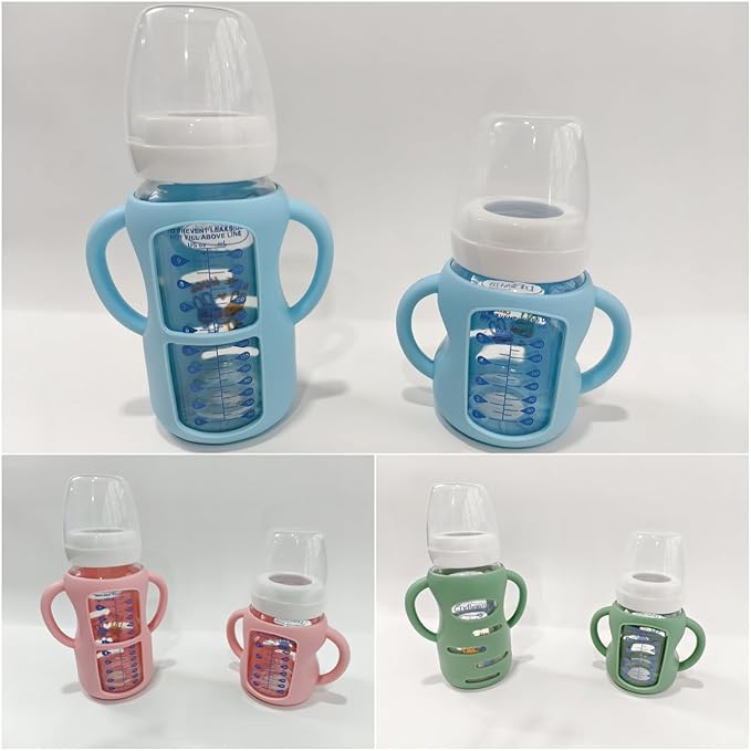 3 Pack Silicone Sleeves Compatible with Dr Brown Wide-Neck Glass Baby Bottles 5 OZ, Anti Breakage Silicone Handles Compatible with Dr. Brown's Glass Bottles for Babies (Pink, 5 OZ)