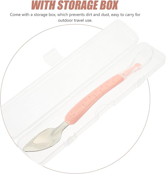 TIDTALEO Double-head Stainless Steel and Silicone Spoon with Storage Box Fruit Puree Scraping and Feeding Utensil Lightweight Portable Cutlery for Self-feeding and Weaning Essentials