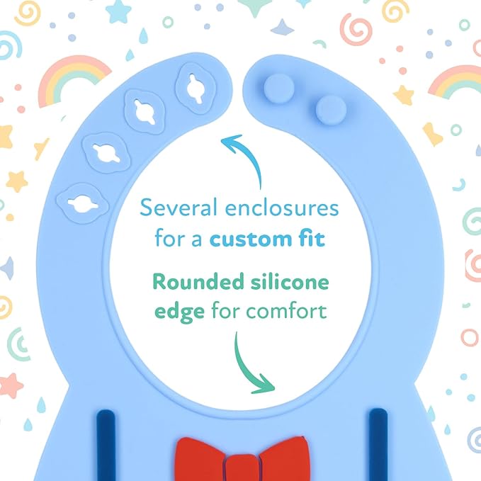 Nuby 3D Soft Silicone Baby Bib with Scoop - Silicone Bib for Toddlers and Babies 6+ Months - Suspenders and Bow Tie