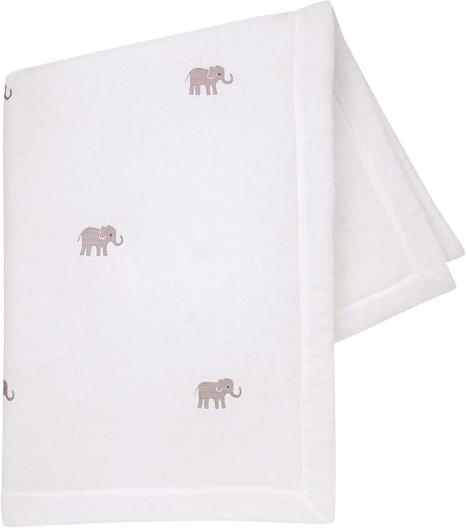 Lambs & Ivy Signature Elephant Creamy White Linen Embroidered Baby Crib Quilt