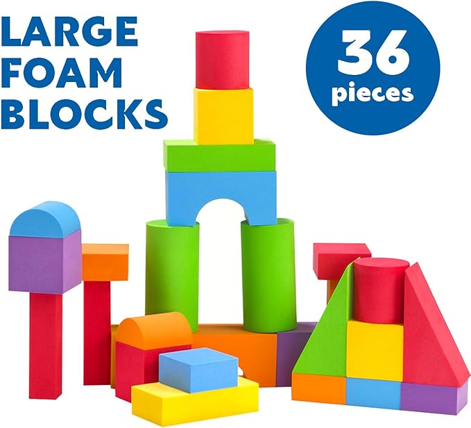 Pairez Toys Large Building Blocks for Toddlers 3-5, Big Foam Building Blocks, Baby Bath Toys, Soft Stacking Blocks Set, Montessori & Sensory Learning Toys for 3+ Years Old Boys & Girls (36PCS)
