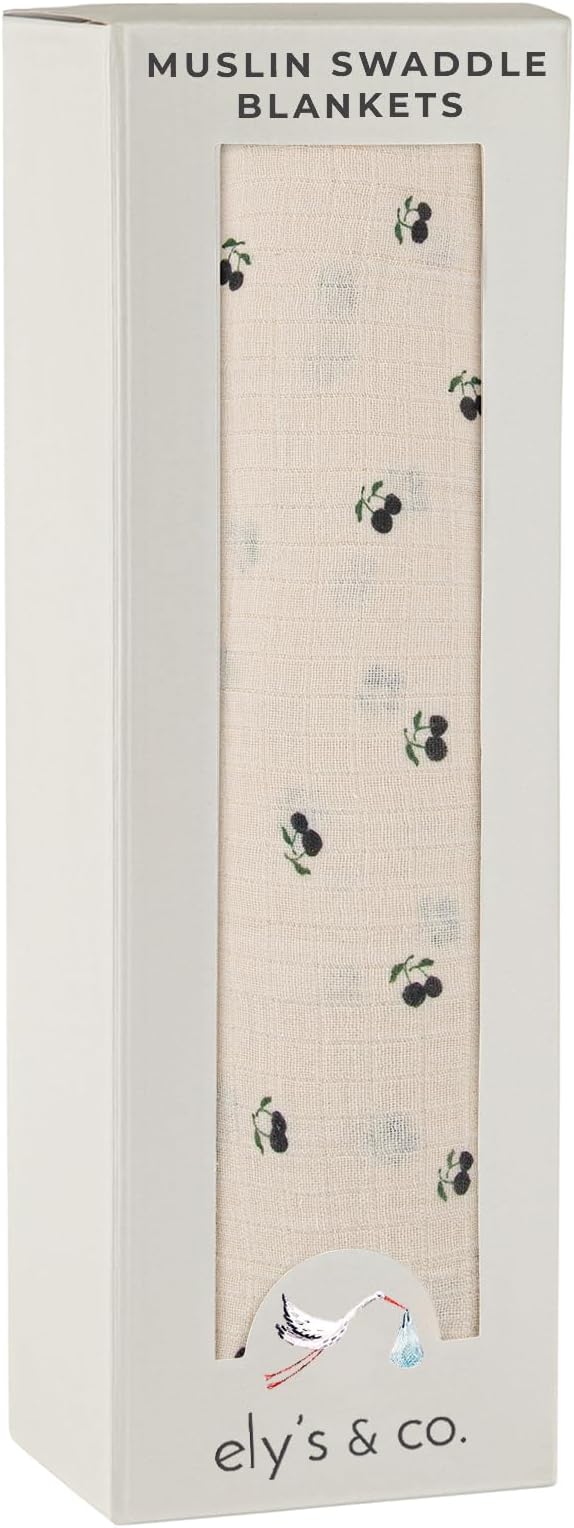 Ely's & Co. Muslin Swaddle Blanket 1-Pack for Baby Boy, 100% Cotton Muslin Extra Large Swaddle Receiving Blanket, 47?�x47??(Blue Cherry)
