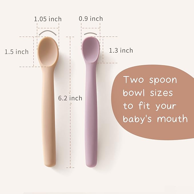 Moonkie Silicone Baby Spoons Set of 4, Toddler Spoons for Self Feeding 6 Months, Two Sizes Feeding Spoons for First Stage 4+ Months, Baby Utensils, Bendable, Chewproof & Boil-proof (Without Case)