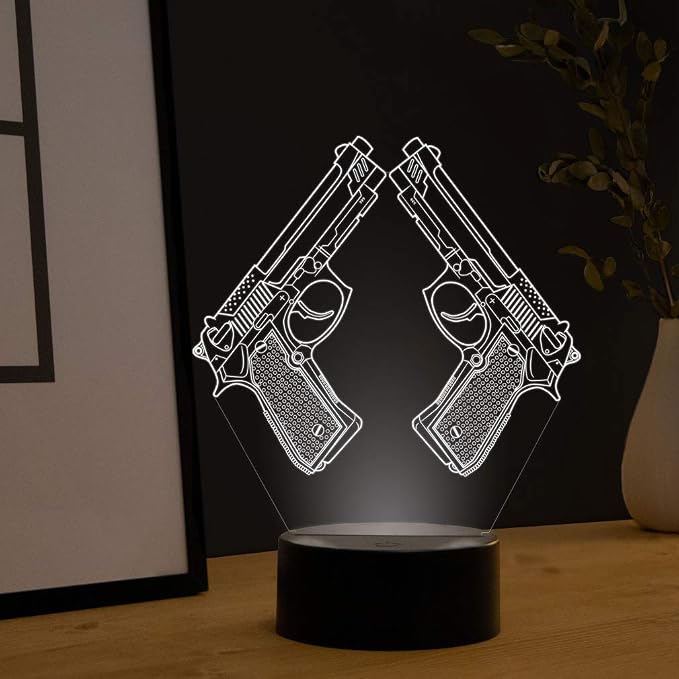 Creative 3D Pistol Lamp Night Light 16 Colors Changing USB Powered Remote Control Touch Switch Decor Lamp Optical Illusion LED Table Desk Lamp