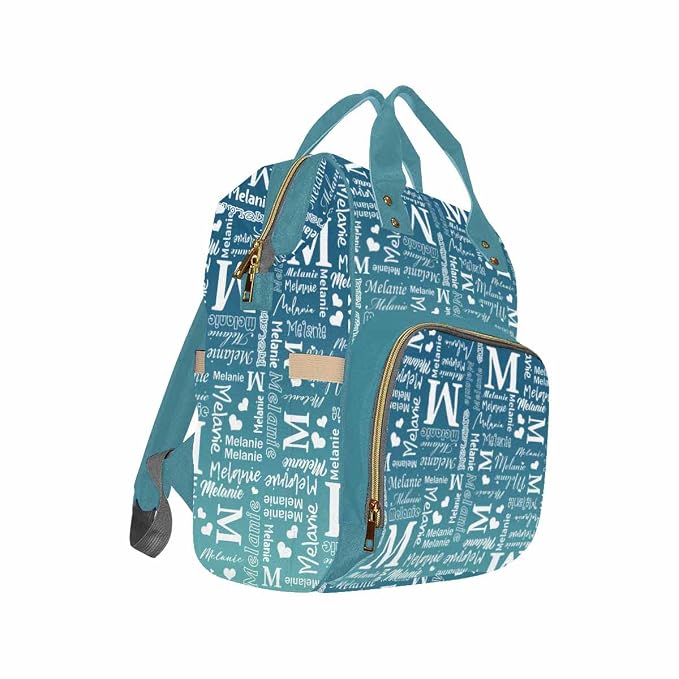 InterestPrint Personalized Diaper Bag with Name Custom Blue Gradient Monogram Nursing Bag Customized Logo Text Shoulder Bag Backpack Casual Daypack Bag for Sister BFF Shopping Present