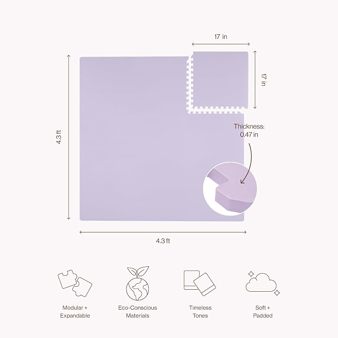 Toddlekind Playmat -Classic Foam Play Mat- 4 x 4 feet Premium Quality Foam Play Mat for Babies/Toddlers, Stylish, Non-Toxic, Odorless, Lilac