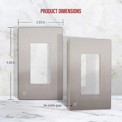 ENERLITES Elite Series Screwless Decorator Wall Plate Child Safe Outlet Cover, Gloss Finish, Size 1-Gang 4.68" H x 2.93" L, Unbreakable Polycarbonate Thermoplastic, SI8831-BNK, Brushed Nickel