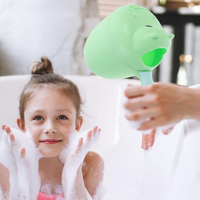 Bath Rinser and Shampoo Rinse Cup for Infants, Hippo Shape, Large Green Water Ladle with Eye Protection, Suitable for Newborns and Shower Bathing