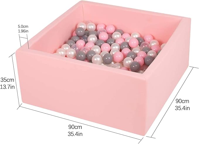 TRENDBOX Ball Pit 35.4x35.4x13.8in Memory Foam Pit Soft Pool Soft Equipment for Toddlers Kids Balls NOT Included - Light Pink